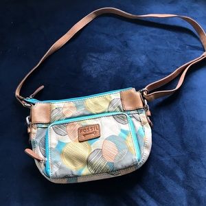 Fossil crossbody canvas and leather circles‎ purse
